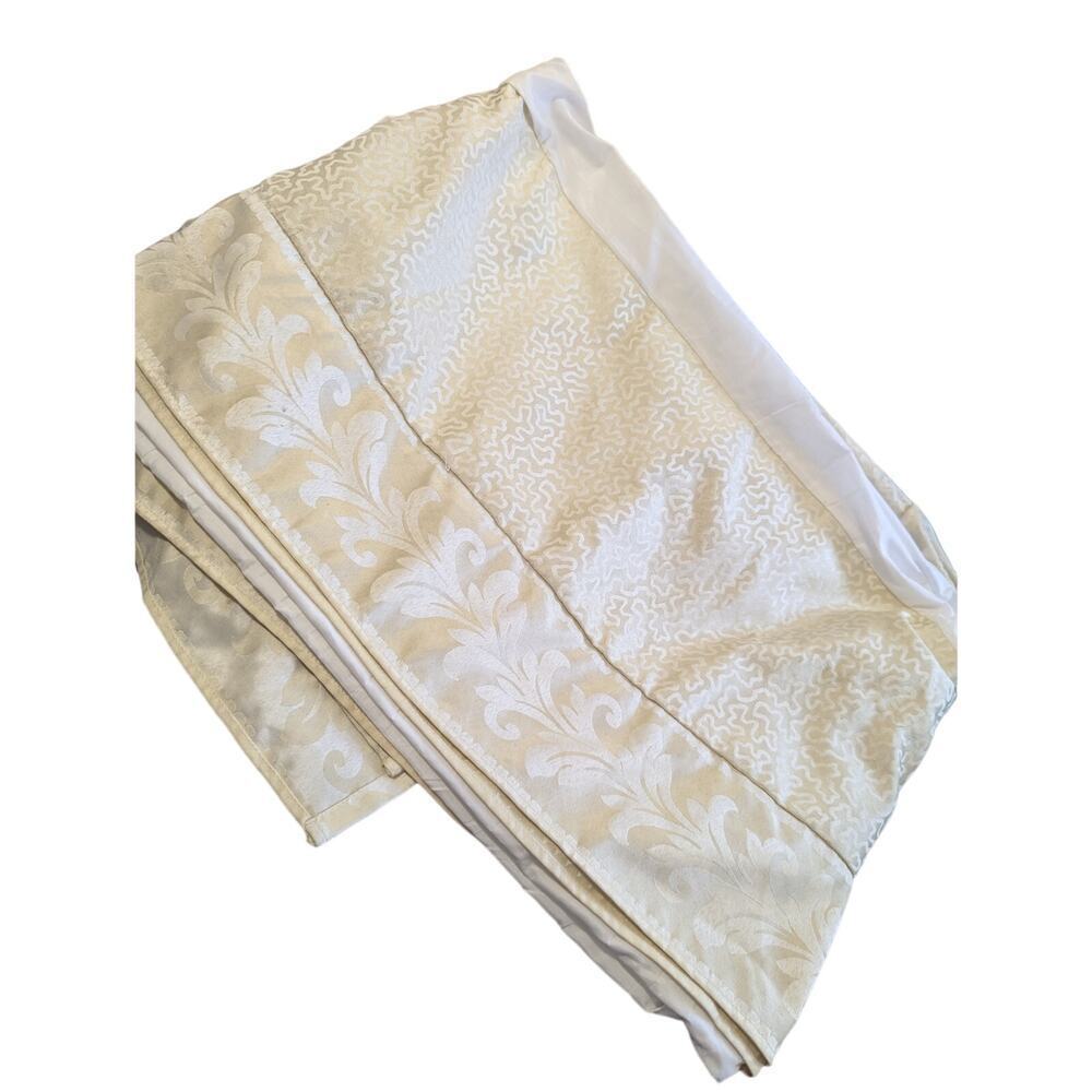 J. QUEEN, NEW YORK! GOLDEN CREAM SQUIGGLES & CONTRAST BAR DROP BEDSKIRT! SZ KG - Picture 2 of 9